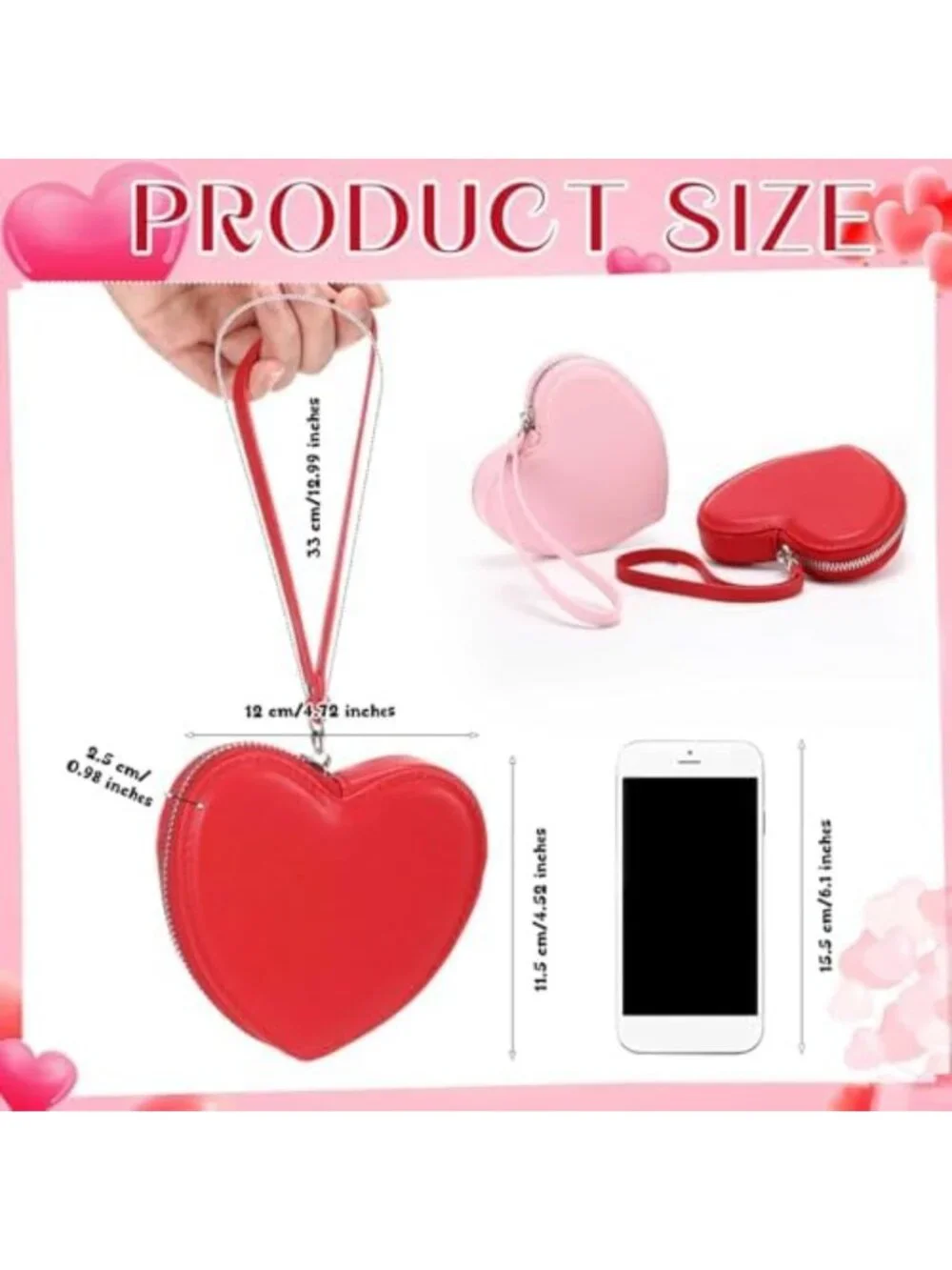 Heart Shaped Coin Purse Set - Cute PU Leather Pouches in Pink & Red, 2 Pcs